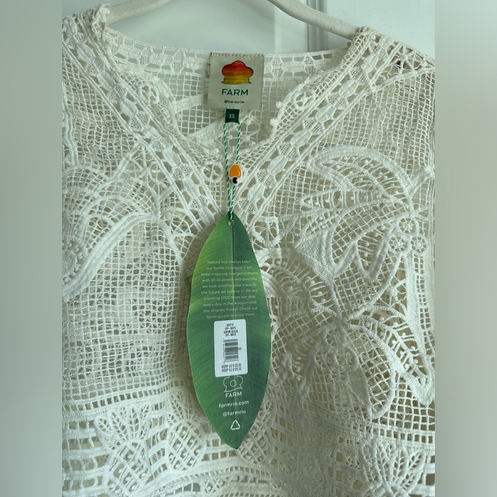 Farm Rio Guipire Lace Blouse Off White Size XS NWT‎ - Picture 10 of 10
